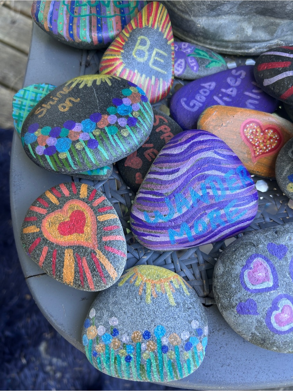 Hand-Painted Inspirational River Rock Art - Purple & Multicolor